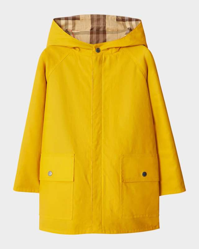 Boy's Emile Reversible Check-Print Raincoat, Size 3-14